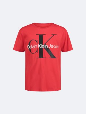 Boys Monogram Logo Classic Crewneck T-Shirt, Red Dahlia