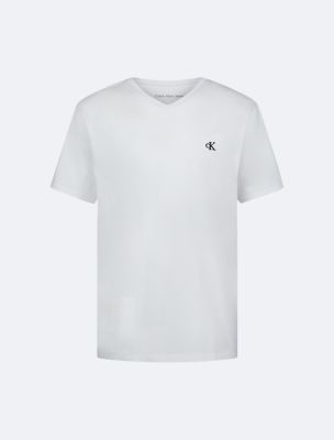 Boys Monogram Logo V-Neck T-Shirt, White