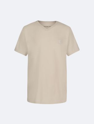 Boys Monogram Logo V-Neck T-Shirt, Oatmeal