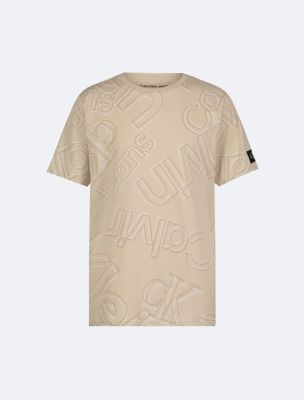 Boys Allover Layered Logo Graphic Classic T-Shirt, Oatmeal