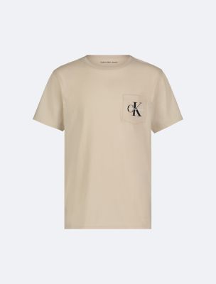 Boys Monogram Logo Pocket T-Shirt, Oatmeal