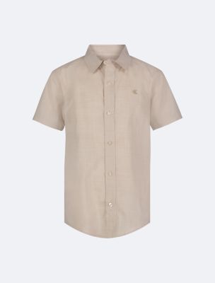 Boys Fine Stripe Classic Button-Down Shirt, White Pepper