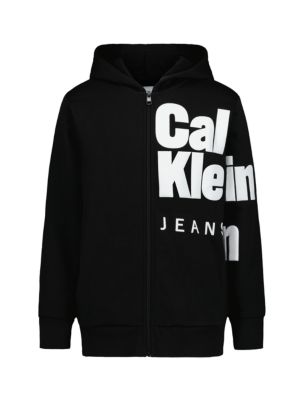 Boys Bold Logo Graphic Zip Hoodie, Ck Black