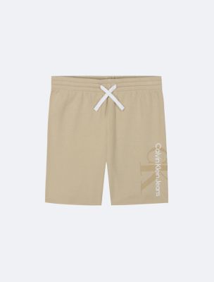 Boys Monogram Logo Graphic Knit Shorts, White Pepper
