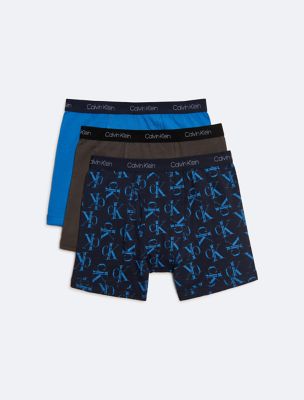 Boys Cotton Stretch 3-Pack Boxer Brief, Blue Ck Fractal/Blue Indigo/Captains Blue