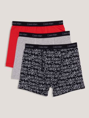 Boys Cotton Stretch 3-Pack Boxer Brief, Black Calvin Sketch Logo/Heather Gray/ High Risk Red