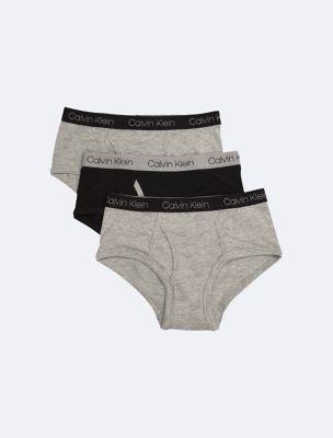 Boys Cotton Stretch Logo 3-Pack Brief, Black/ Grey