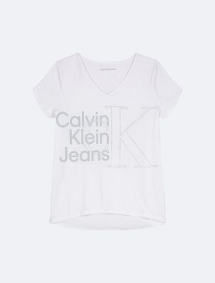 Girls Hybrid Monogram Logo Graphic V-Neck T-Shirt, White