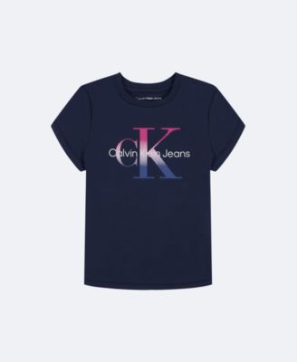 Girls Ombre Monologo Classic T-Shirt, Smoke Blue/Aqua