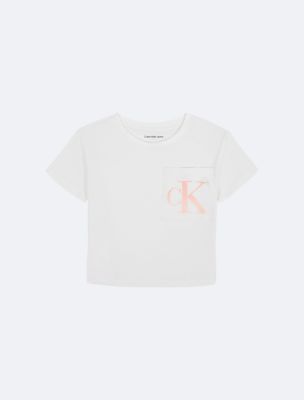 Girls Monogram Logo Pocket Boxy Tee, White