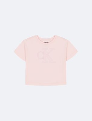 Girls Monogram Logo Boxy Tee, Crystal Pink