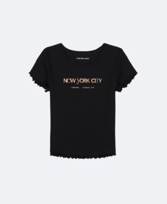 Girls New York City Logo Graphic Classic T-Shirt, Cellar/Slvr