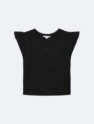 Girls Flutter Crewneck Baby Tee, Black