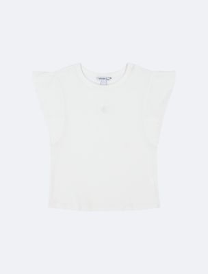 Girls Flutter Crewneck Baby Tee, White