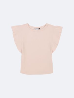 Girls Flutter Crewneck Baby Tee, Silver Peony