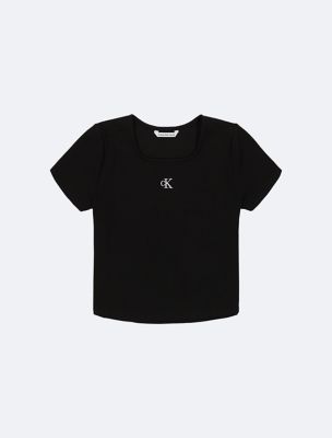 Girls Square Neck Baby Tee, Black