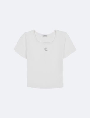 Girls Square Neck Baby Tee, White