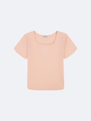 Girls Square Neck Baby Tee, Chintz Rose