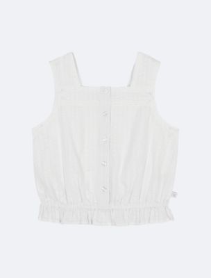 Girls Seersucker Button-Front Top, White