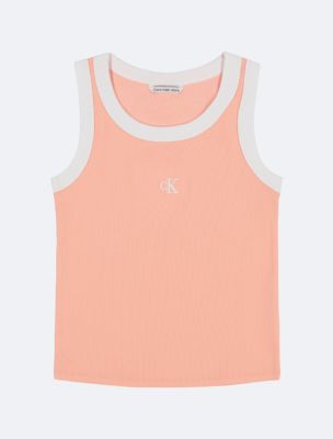 Girls Monogram Logo Ribbed Tank Top, Candlelight Peach