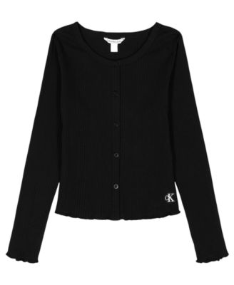 Girls Variegated Rib Cardigan, Black