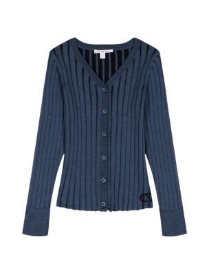 Girls Wide Rib Slim Cardigan, Wave