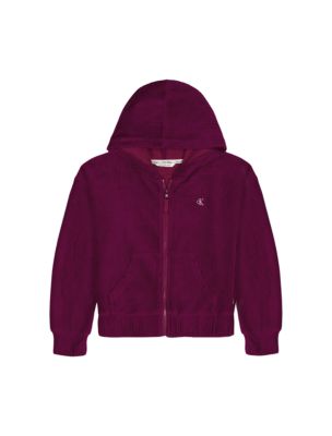 Girls Velour Rib Hoodie, Vanity/Eggshell