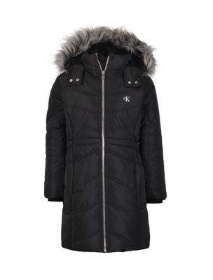 Girls Hooded Puffer Jacket, Black