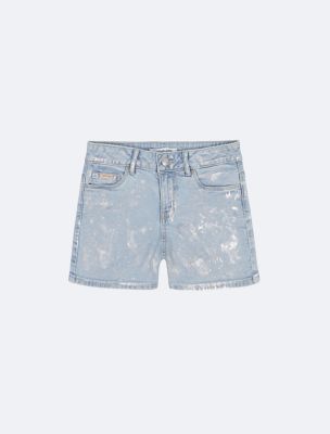 Girls Foil Printed Denim Shorts, Cirrus Shine