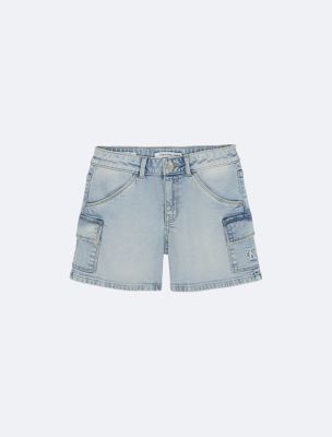 Girls Denim Cargo Shorts, Sky