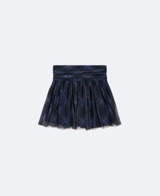Girls Mesh Plaid Skirt, Smoke Blue/Aqua