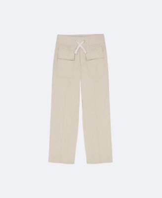 Girls Twill Wide Leg Pants, Talc