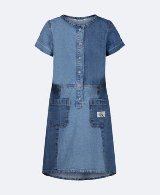 Girls Patchwork Denim Dress, Kettle Blue