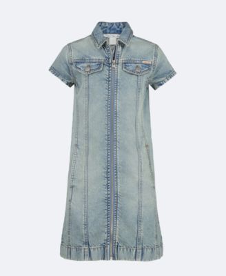 Denim Zip Mini Dress, Coastal/Tibtn Red/Plr Sky