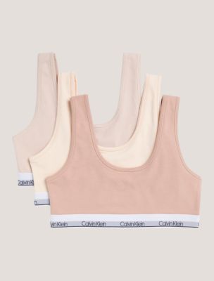 Girls Cotton Stretch 3-Pack Unlined Bralette, Crystal Pink Multi