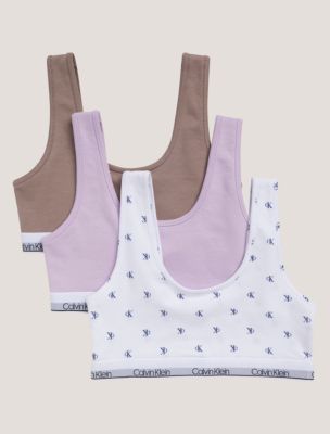 Girls Cotton Stretch 3-Pack Unlined Bralette, Pastel Llilac/ Dusted Fox/ CK Logo