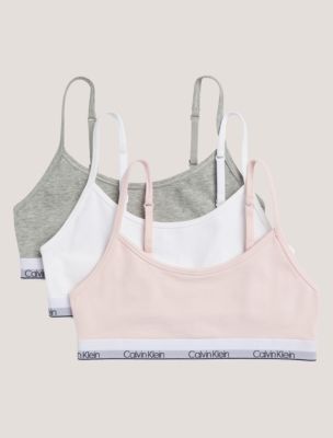 Girls Cotton Stretch 3-Pack Unlined Cropped Bralette, Crystal Pink Multi