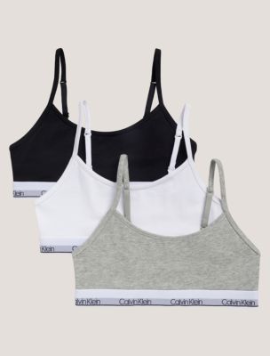 Girls Cotton Stretch 3-Pack Unlined Cropped Bralette, Heather Grey / Black / White
