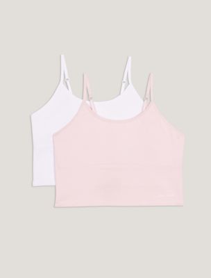 Girls 2-Pack Shelf Bra Camisole, Crystal Pink / White