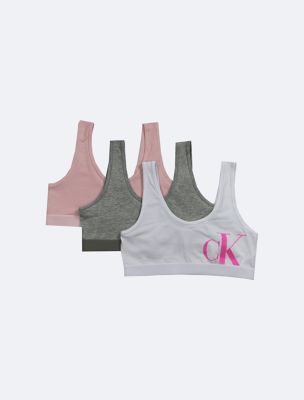 Girls Modern Cotton 3-Pack Bralette, White / Heather Grey / Crystal Pink