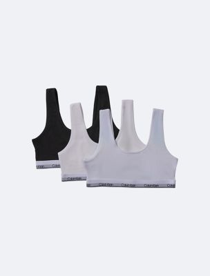 Girls Cotton Stretch 3-Pack Bralette, Iridescent / White / Cedar