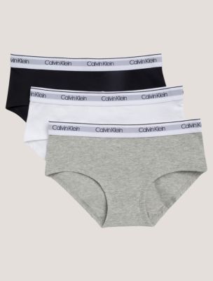 Girls Cotton Stretch 3-Pack Hipster, Heather Grey / Black / White