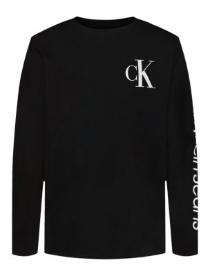 Boys Monogram Long Sleeve Tee, Black