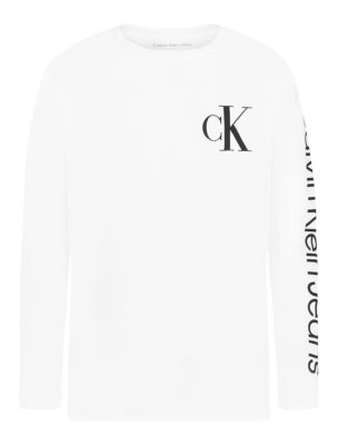Boys Monogram Long Sleeve Tee, White
