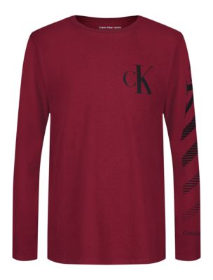 Boys Monogram Gradient Stripe Long Sleeve Tee, Red