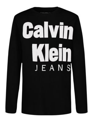 Boys Bold CKJ Logo Long Sleeve Tee, Black