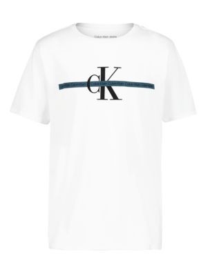 Boys Monologo Stripe Crewneck Tee, White