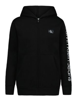 Boys Monologo Patch Zip Hoodie, Black