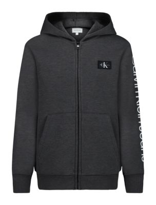 Boys Monologo Patch Zip Hoodie, Grey