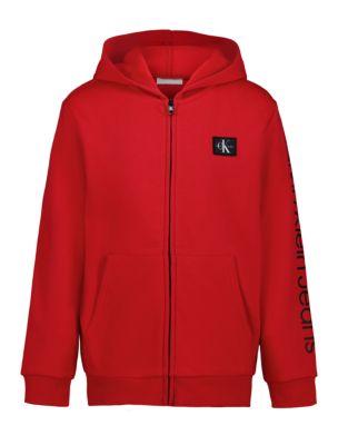 Boys Monologo Patch Zip Hoodie, Red